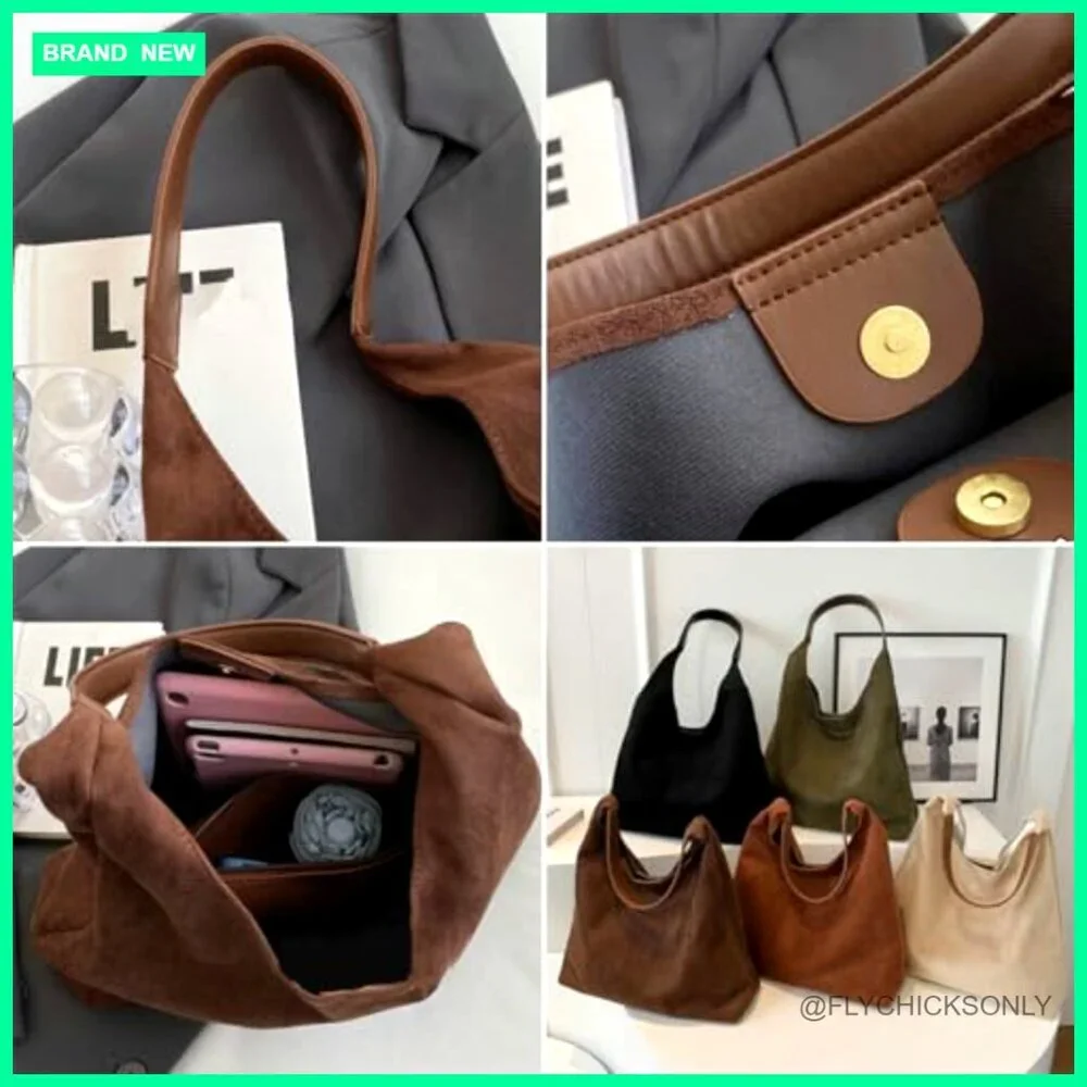 Large Slouchy Suede Hobo Tote Shoulder Bag with Magnetic Closure